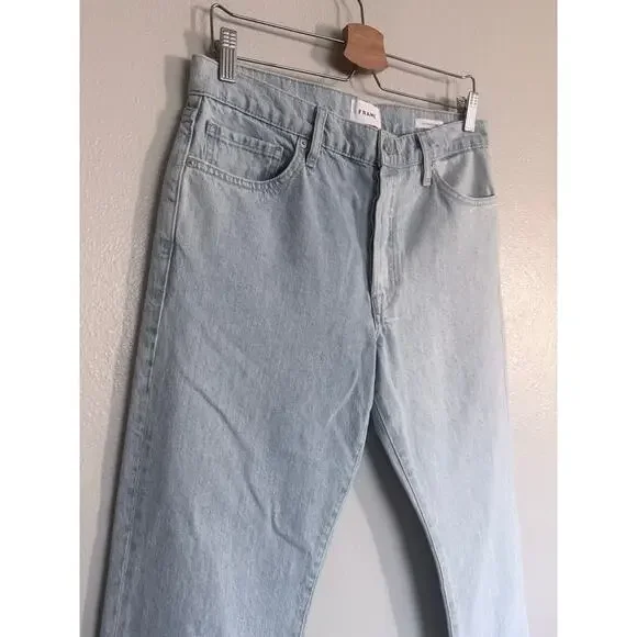 FRAME like new split screen light wash denim Le Slouch straight cropped jeans - Picture 9 of 11